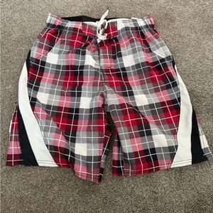 Joe Boxer Red and Black Plaid Swim Shorts